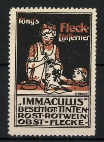 Reklamemarke King`s Fleckenferner, Immaculus, Frau mit Kind und Tuch
