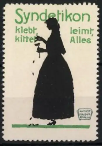 Künstler-Reklamemarke August Hajduk, Berlin, Syndetikon klebt, Silhouette einer Frau