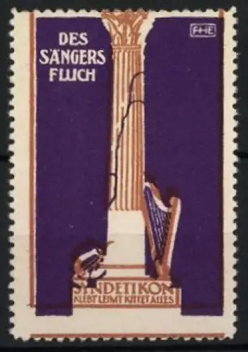 Künstler-Reklamemarke Fritz Helmut Ehmcke, Syndetikon - Klebstoff, Des Sängers Fluch, Harfe und Säule