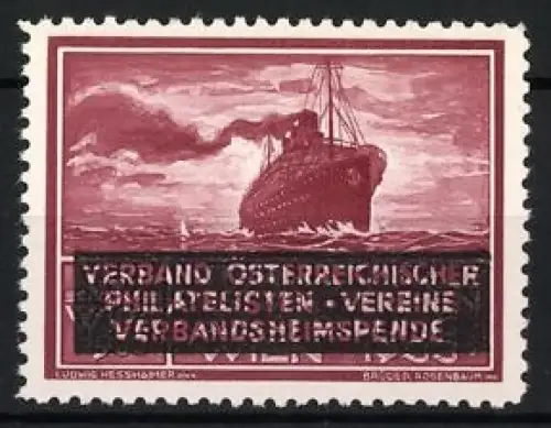 Reklamemarke Wien, Verband Österreichischer Philatelisten-Vereine, Dampfschiff, Verbandsheimspende