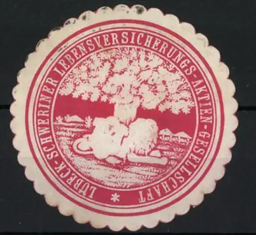 Reklamemarke Lübeck Schweriner Lebensversicherungs AG, Löwen unter Baum