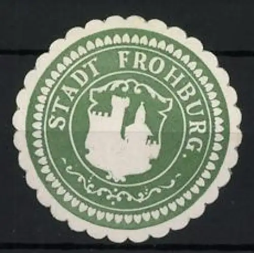 Reklamemarke Frohburg, Stadt Frohburg, Burgturm und Kirche