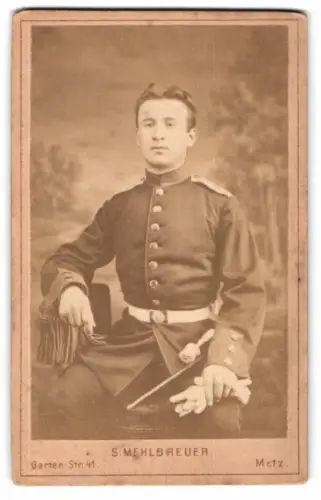 Fotografie S. Mehlbreuer, Metz, Soldat in Uniform mitr Portepee