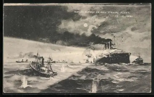 AK Doggerbank-Zwischenfall 1904, Russische Kriegsschiffe beschiessen englische Fischerboote