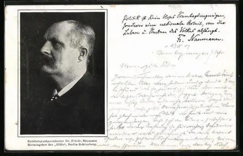 AK Portrait Dr. Friedrich Naumann, Herausgeber der Zeitschrift Die Hilfe