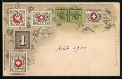 AK Verschiedene Briefmarken der Schweiz, Edelweiss