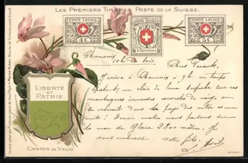 Lithographie Les Premiers Timbres Poste de la Suisse