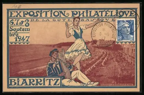 AK Biarritz, Exposition Philatelique 1947, Ausstellung