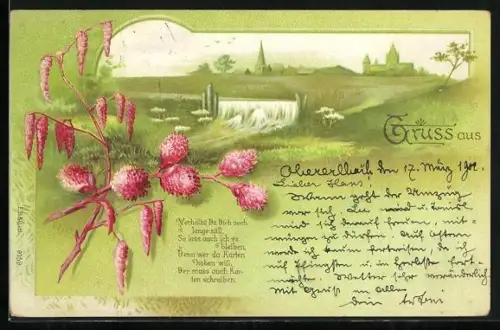 AK Frühlingslandschaft mit Bach und Gedicht, Verhältst Du Dich noch lange still, So lass uch ich es bleiben...