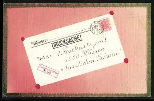Künstler-AK 1 Postkarte mit 1000 Küssen & herzlichen Grüssen