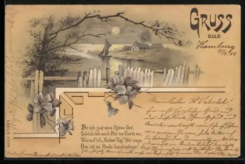 AK Segelboot auf einem kleinen Kanal