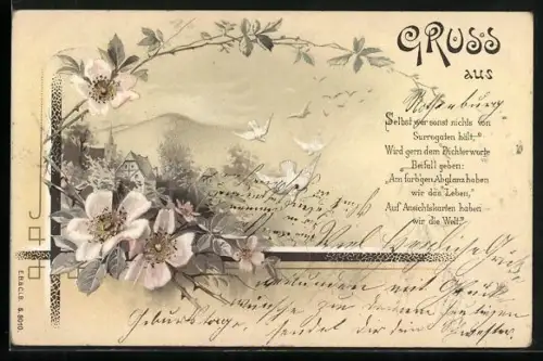 AK Landschaft mit weissen Tauben, Ansichtskartengeschichte