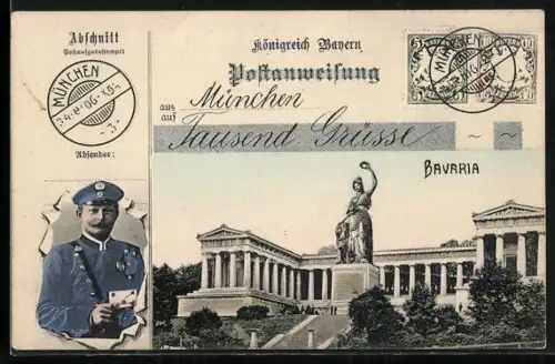 AK München, Bavaria-Statue vor Ruhmeshalle, Briefträger