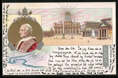 AK Portrait Papst Leo XIII., Cathedrale Roma