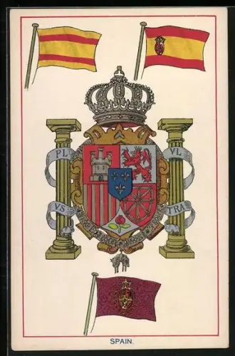 AK Wappen und Flaggen Spaniens