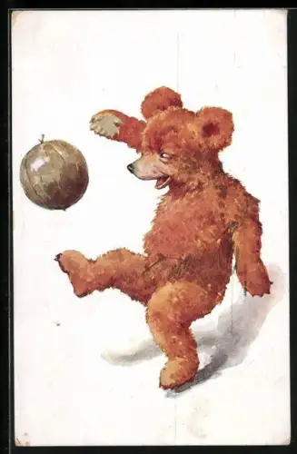Künstler-AK Teddy spielt mit einem Ball