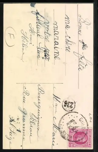 AK Kind mit Teddy, Mistelzweigen und Blumen