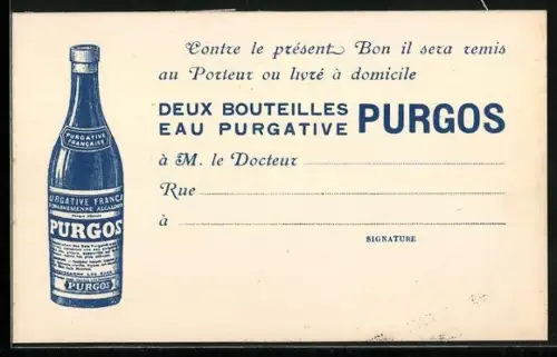 AK Deux bouteilles Purgos eau purgative