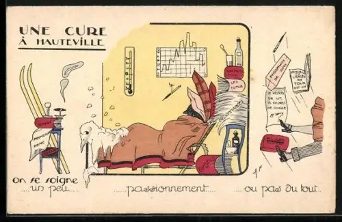 Künstler-AK Hauteville, Une Cure, On se soigne un peu...passionnement...ou pas du tout!