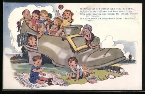 AK Kinder in einem Shuh, Werbung für Medikament Steedman`s