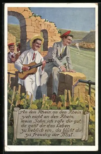 AK Studenten trinken Wein und singen hoch überm Rhein, Gedicht