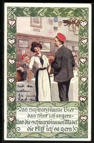 AK Studenten im Wirthaus mit junger Wirtin