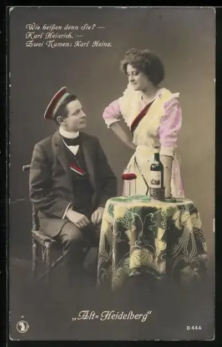 AK Student beim Flirt mit Servierdame, Alt-Heidelberg