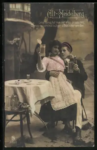 Foto-AK L.J. & F.F. Nr.: 2182 /5, Liebes Paar in Alt-Heidelberg