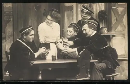 AK Vier Studenten mit Dame beim Umtrunk