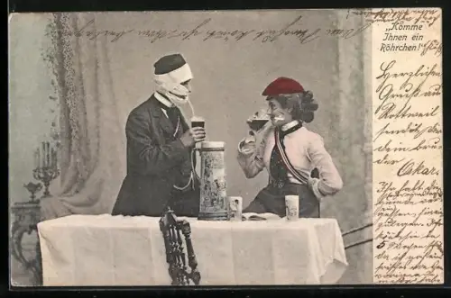AK Neu-Heidelberg, Studenten beim Trinken, Komme Ihnen ein Röhrchen!