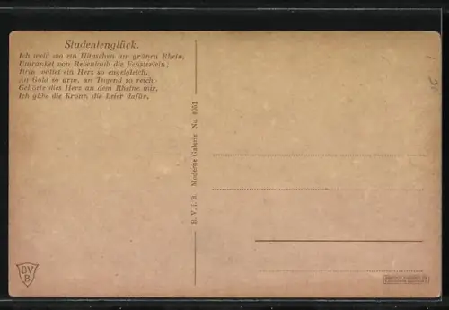 AK Studentenglück, Bursche mit Gitarre und blondes Fräulein