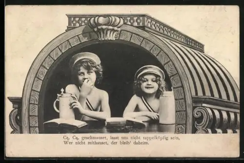 AK Lasst uns nicht rappelköpfig sein...!, Kinder als Studenten verkleidet mit Bierkrügen