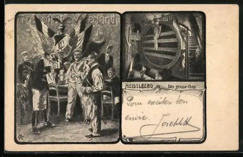 AK Heidelberg, Das grosse Fass, Feiernde Studenten