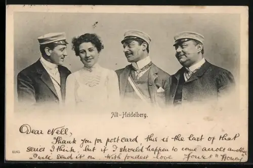 AK Drei ältere Studenten mit junger Dame, Alt-Heidelberg