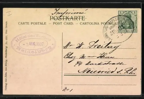 AK Heidelberg, Mensur auf der Hirschgasse, Fechtszene