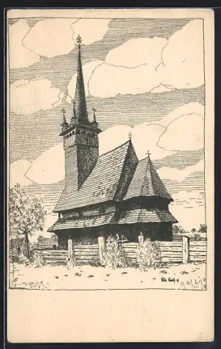 Künstler-AK Saldobosi, Dreveny kostelik