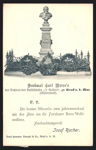 AK Bruck a. d. Mur, Denkmal von Karl Morre