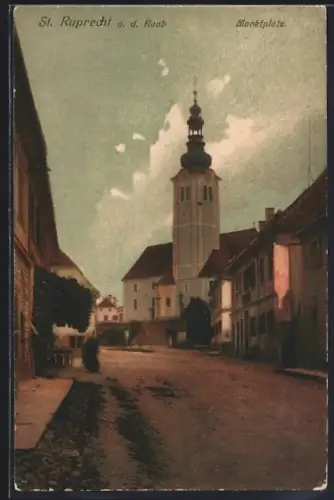AK St. Ruprecht an der Raab, Marktplatz mit Blick zur Kirche