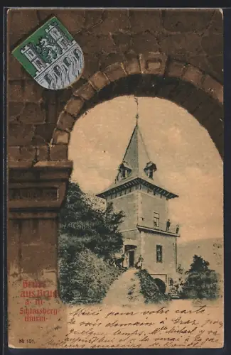 AK Bruck a. M., Durchblick auf den Schlossbergturm