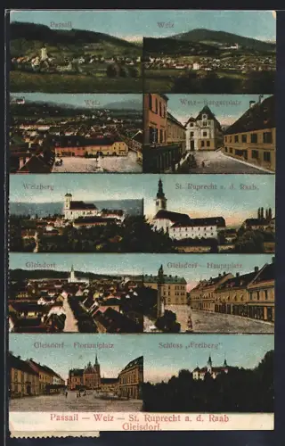 AK Gleisdorf, Ortsansicht, versch. Ortsansichten Passail, Weiz, St. Ruprecht