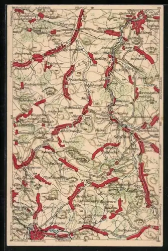 Künstler-AK Schönau / Frohburg, Umgebungskarte mit Nachbarorten und Verkehrswegen des Wona-Verlag