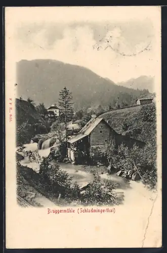 AK Bruggermühle /Schladmingerthal, Flusspartie am Ortsrand