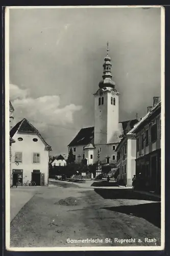 AK St. Ruprecht a. Raab, Strassenpartie mit Kirche