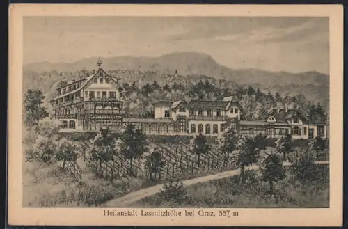 Künstler-AK Lassnitzhöhe bei Graz, Strasse zur Heilanstalt