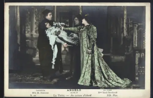 AK Schauspielerinnen Mlle Bl. Dutresne et Mme Sarah Berhardt dans Angelo