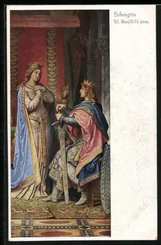 Künstler-AK W. Hauschild: Lohengrin, Gespräch unter Liebenden