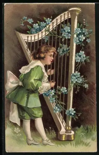 AK hübscher Bube spielt Harfe