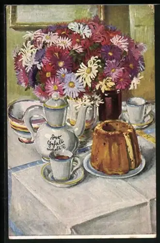 Künstler-AK Arthur Willig: Der Kathreiner-Kaffeetisch