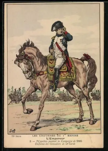 AK Napoleon zu Pferde schaut durch ein Fernglas