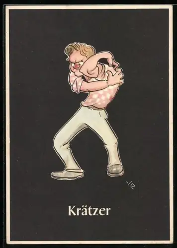 Künstler-AK sign. H. Moritz: Lustige Gezähekiste - 48 bergmännische Begriffe, Bild 28, Krätzer